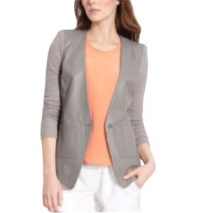 Cut25 by Yigal Azrouël Knit Sleeve Lambskin Leather Blazer/Jacket, Grey, Size 6